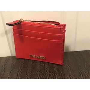 Steve Madden Red Card Holder, ID Wallet Zip Coin Purse